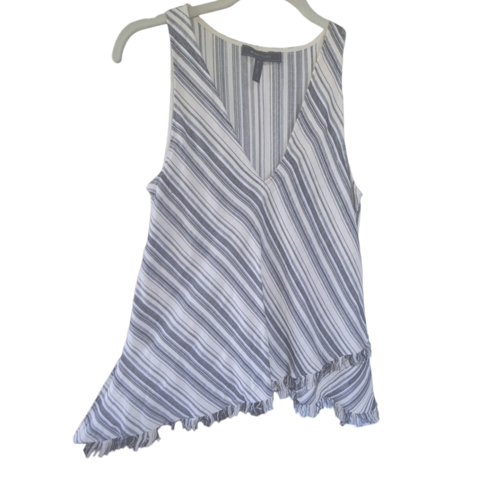 BCBGMaxAzria NWOT Stripe Fringe Asymmetric Sleeveless Top Boho Going Out XS - Picture 13 of 16